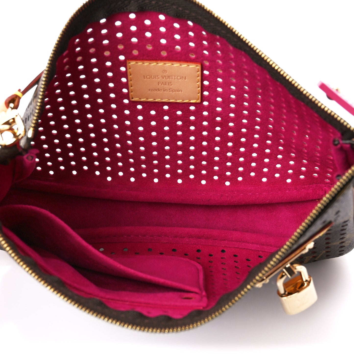 Monogram Perforated Pochette Accessories Bag Fuchsia