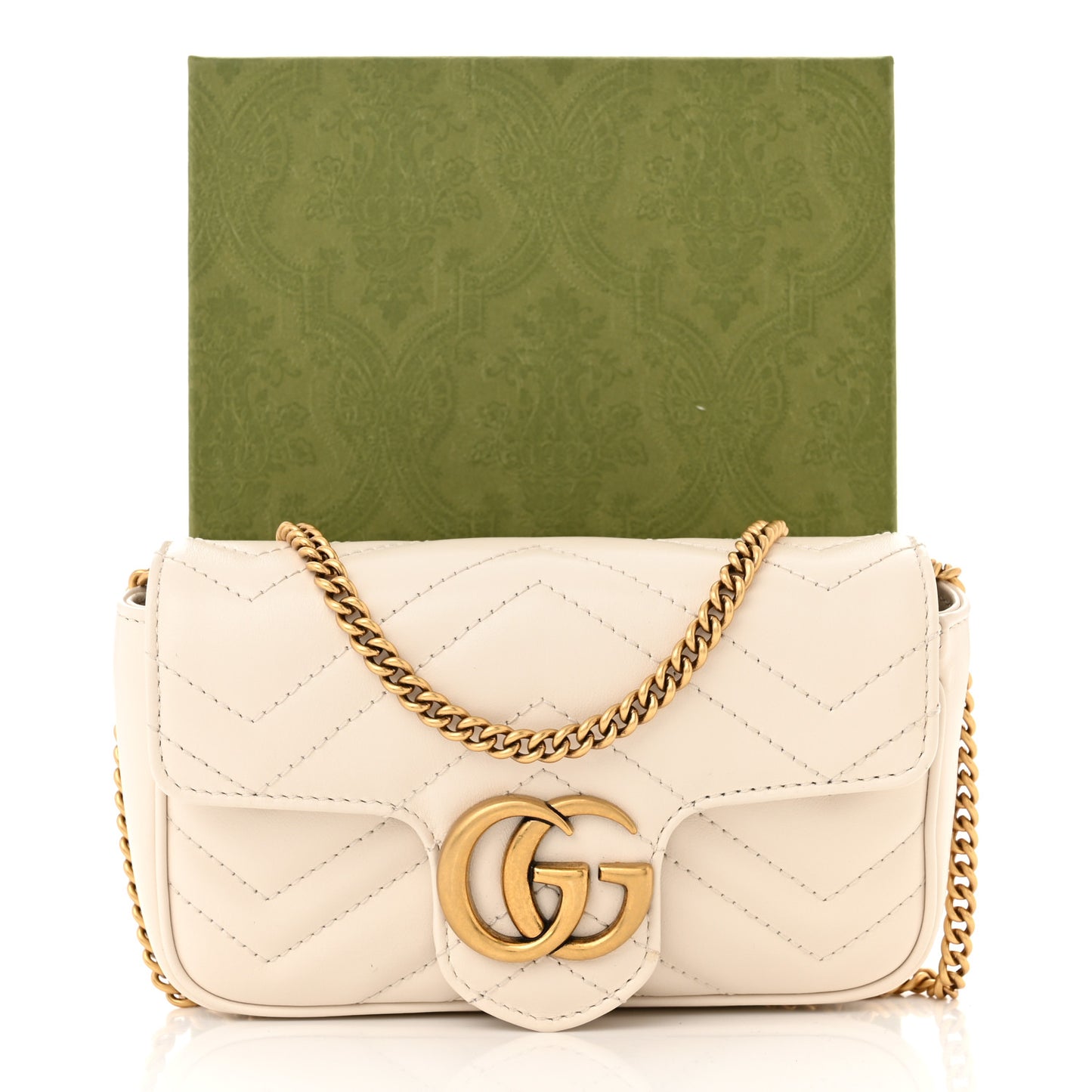Calfskin Matelasse Super Mini GG Marmont Shoulder Bag White
