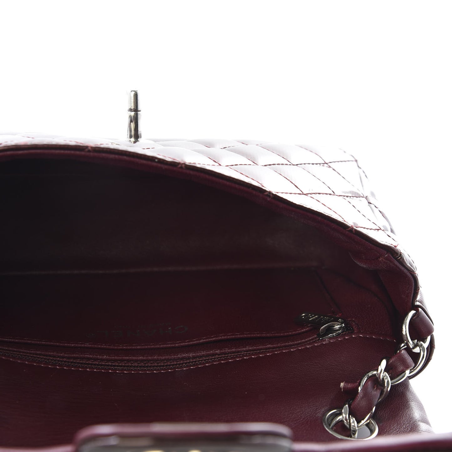 Striated Patent Quilted Mini Rectangular Flap Burgundy