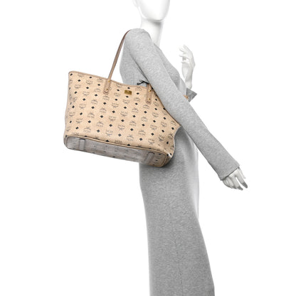 MCM Visetos Medium Top Zip Shopper Tote Beige 2 of 15