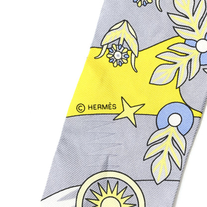 Hermes Silk La Source de Pegase Twilly Jaune Vif Gris Perle 4 of 4