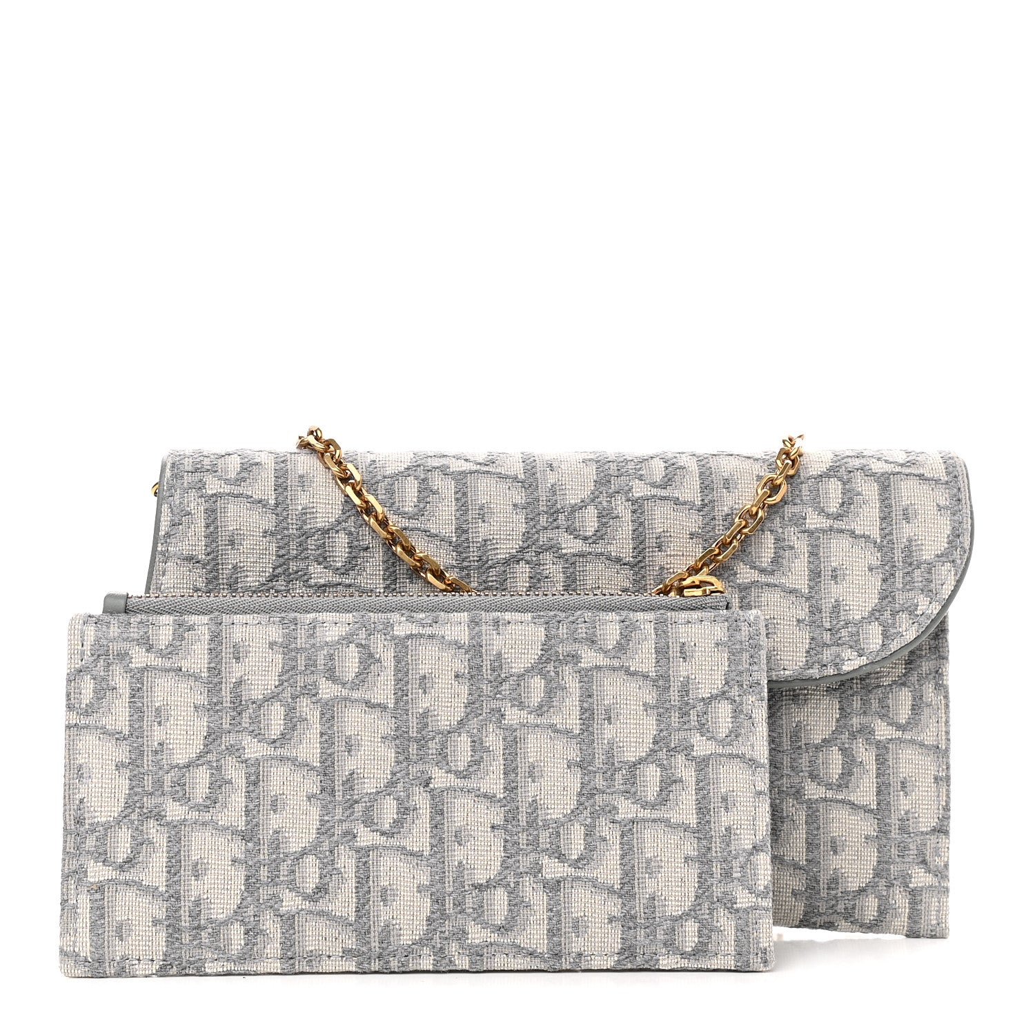 Christian Dior Oblique Saddle Chain Long Wallet Grey 1 of 10