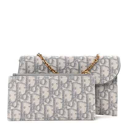 Christian Dior Oblique Saddle Chain Long Wallet Grey 1 of 10