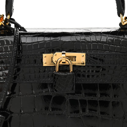 Hermes Shiny Alligator Kelly Sellier 25 Black 7 of 9
