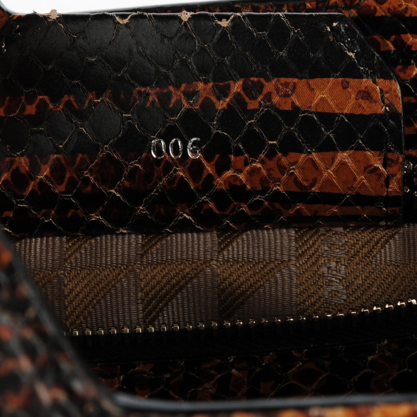 Striped Snake Calfskin Embossed Small PS13 Satchel Orange Black