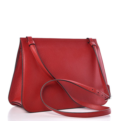 Gucci Pebbled Calfskin Medium Bamboo Daily Flap Shoulder Bag Red 3 of 9