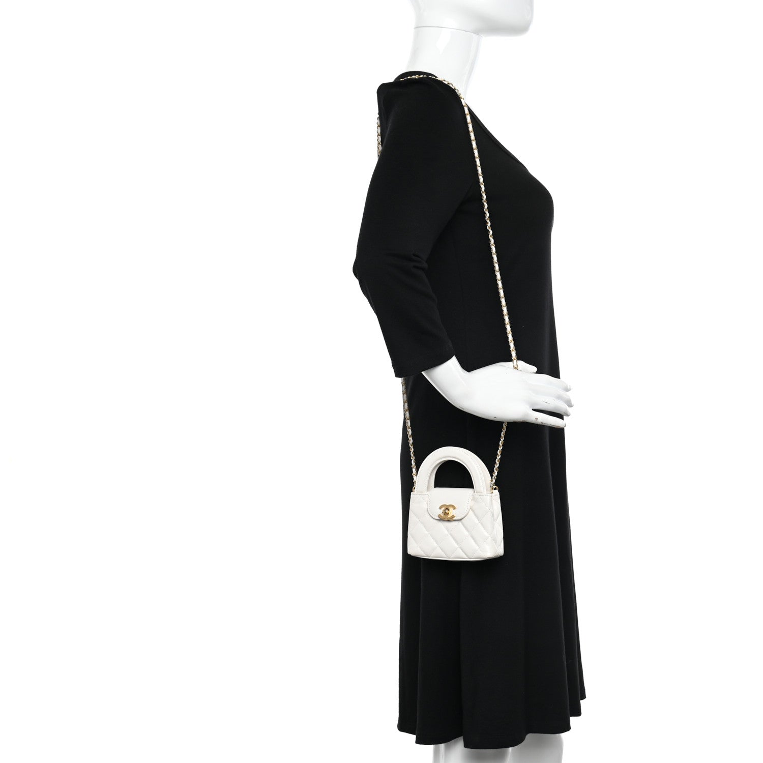 Chanel Shiny Aged Calfskin Quilted Mini Nano Kelly Shopper White 2 of 11