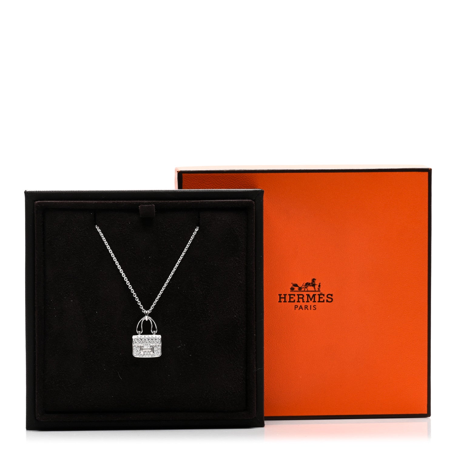Hermes 18K White Gold Diamond Constance Amulettes Pendant Necklace 6 of 6