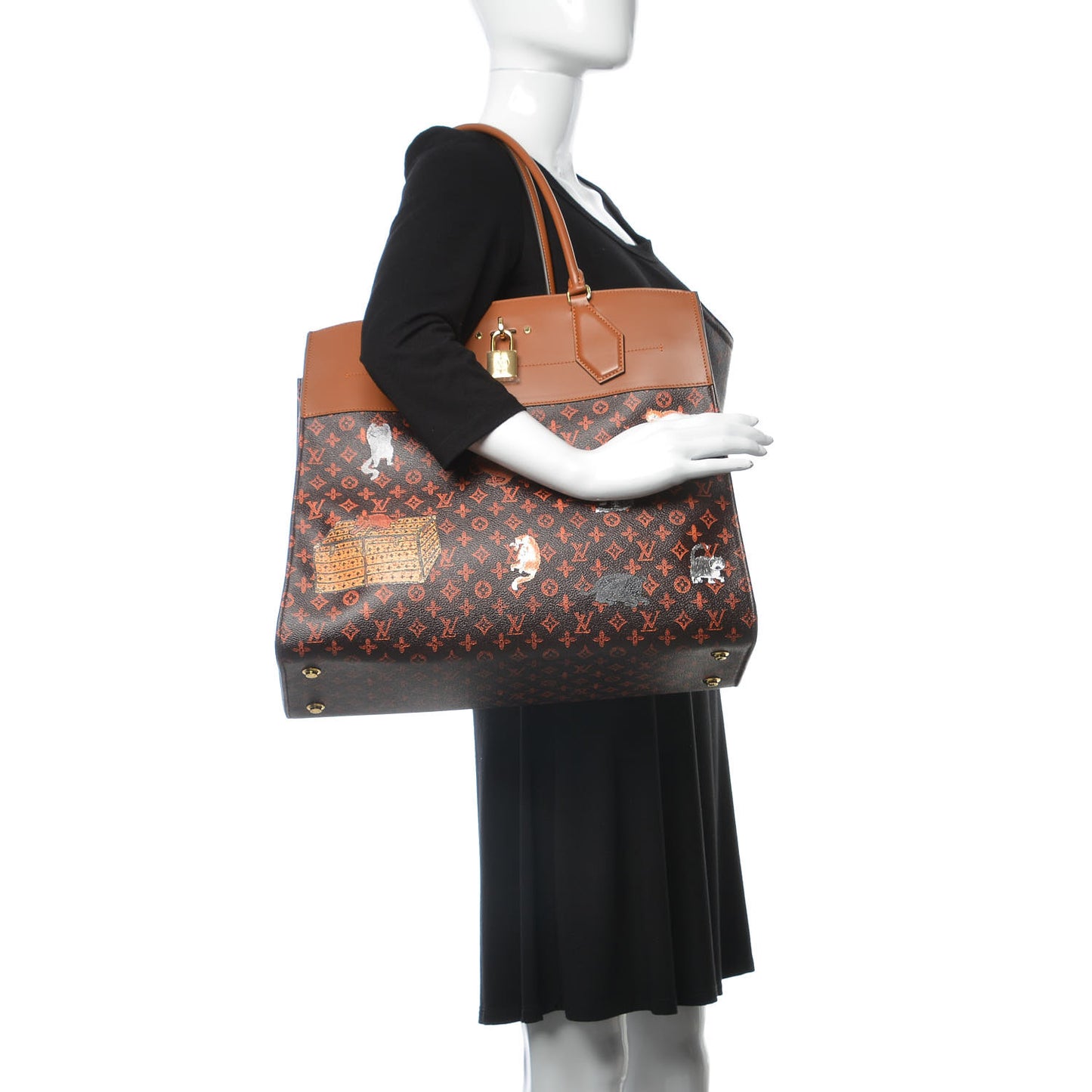 Calfskin Catogram City Steamer Cabas XXL Orange Marron