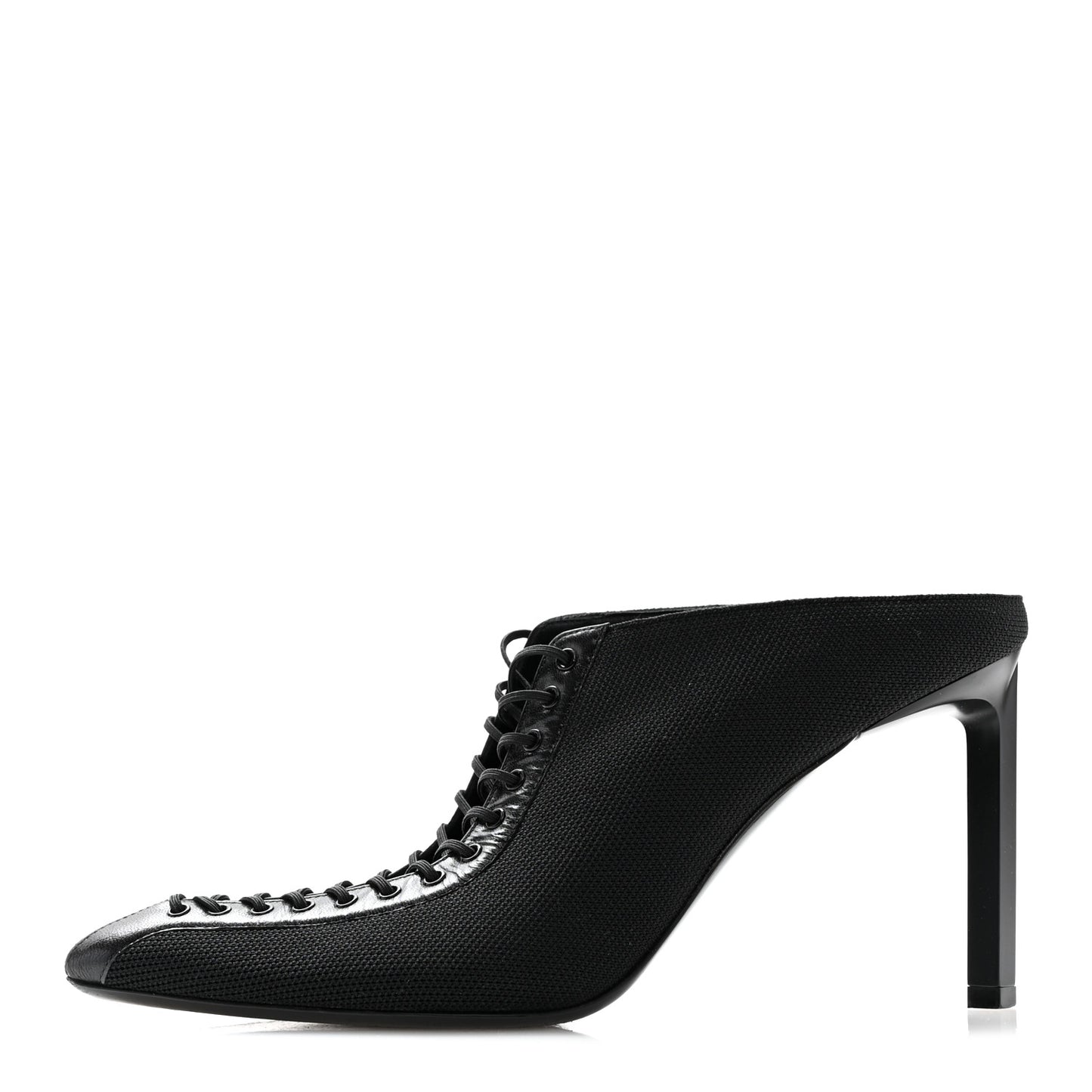 Knit Fabric Show Lace-Up Mules 37 Black