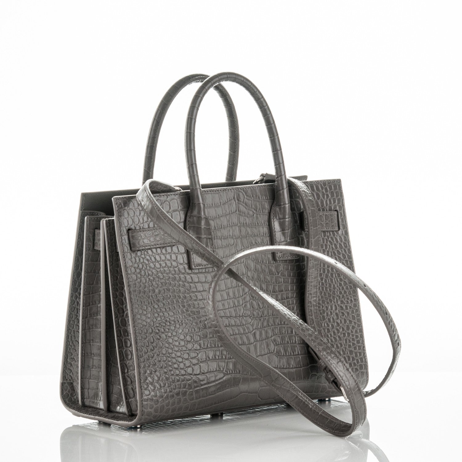 Saint Laurent Calfskin Crocodile Embossed Baby Sac De Jour Fog 3 of 7