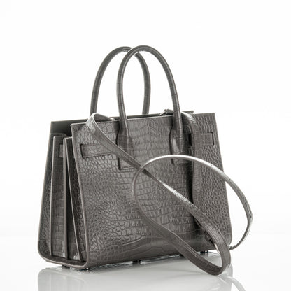 Saint Laurent Calfskin Crocodile Embossed Baby Sac De Jour Fog 3 of 7