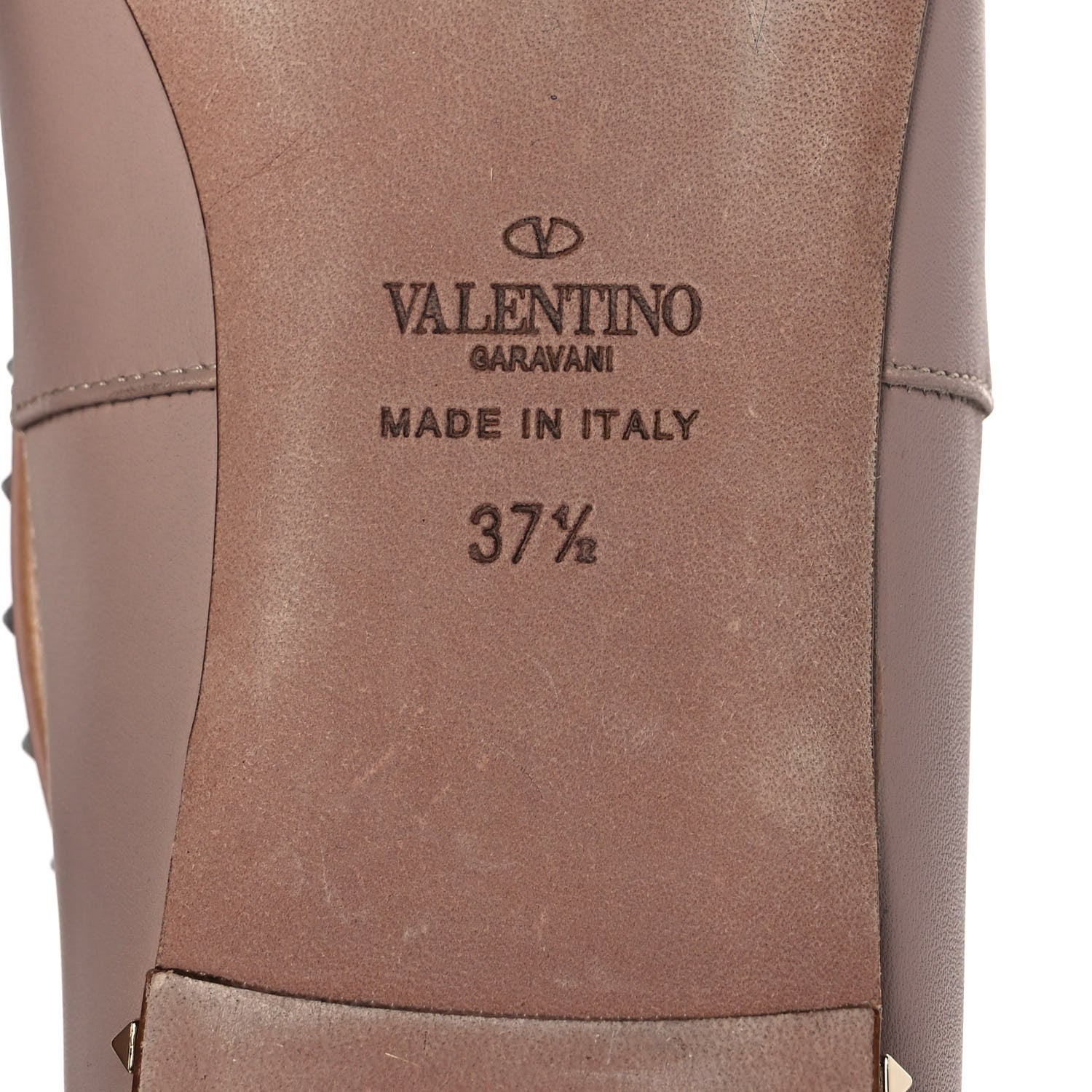 Valentino Garavani Calfskin Soul Rockstud Cut Out Ankle Strap Ballet Flats 37.5 Poudre 6 of 8