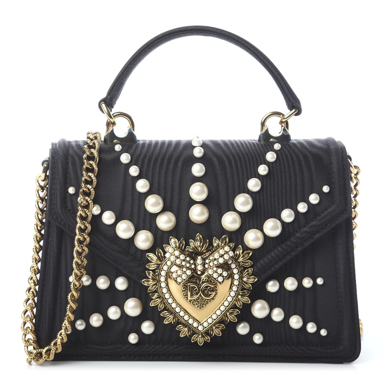 Dolce & Gabbana Moire Pearl Embellished Small Devotion Top Handle Bag Black 1 of 10
