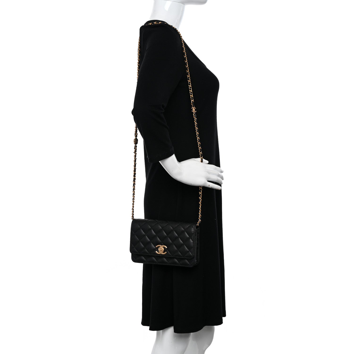 Chanel Caviar Quilted Camellia Wallet On Chain WOC Black 2 of 12