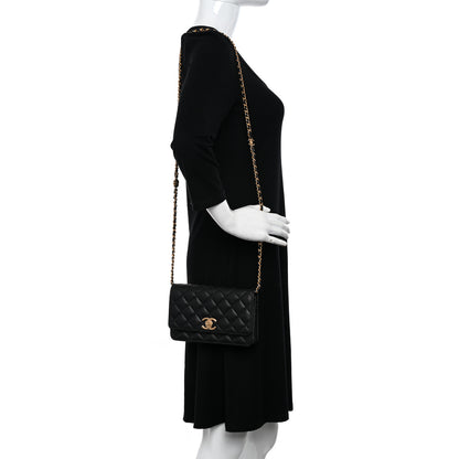 Chanel Caviar Quilted Camellia Wallet On Chain WOC Black 2 of 12