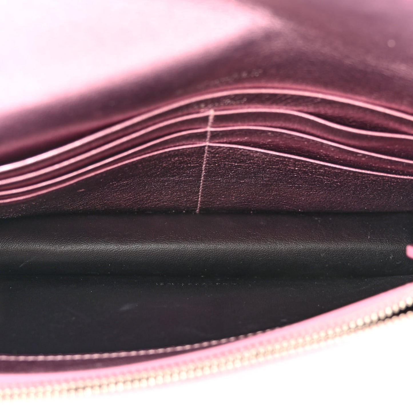 Metallic Calfskin Monogram Envelope Chain Wallet Pink