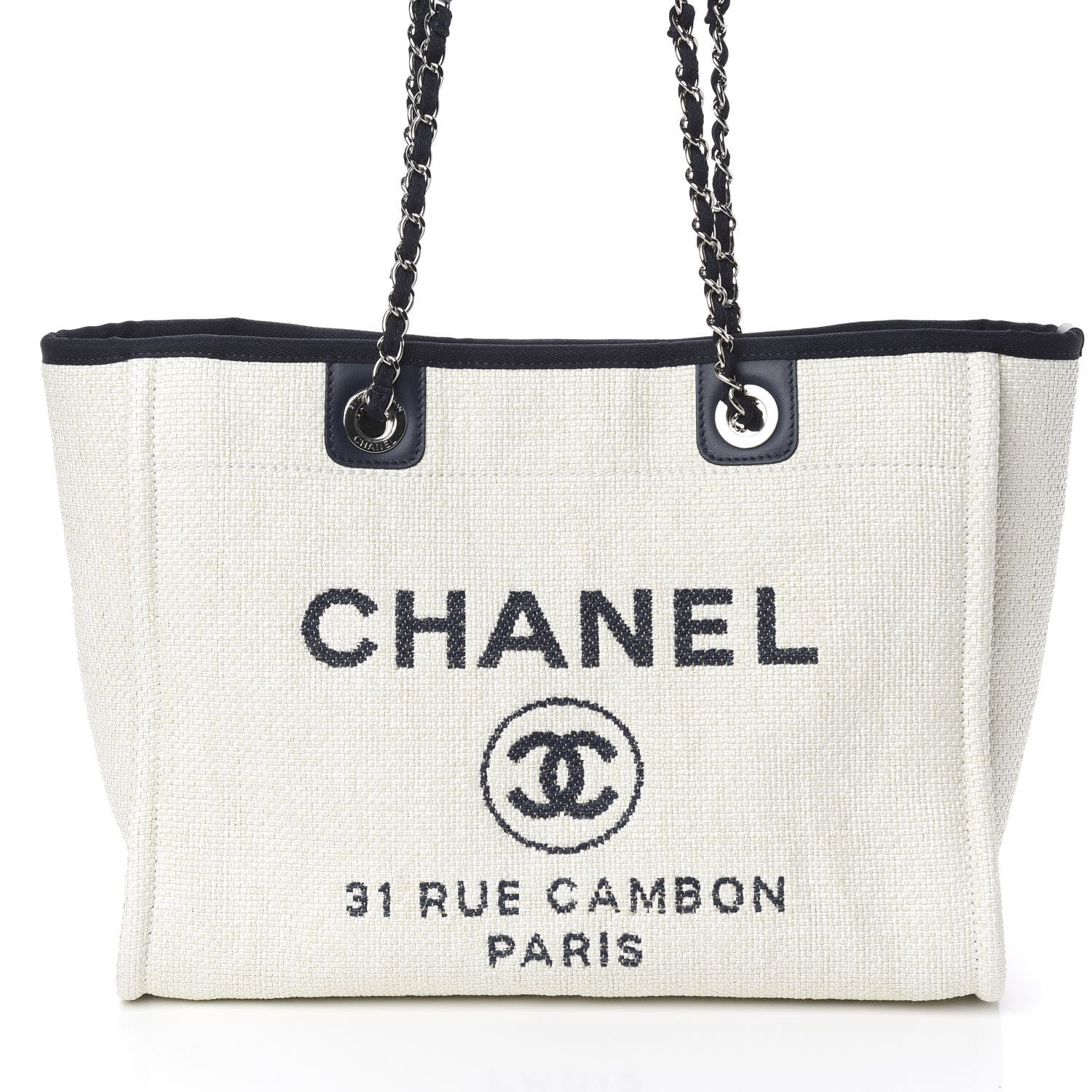 Chanel Woven Straw Raffia Small Deauville Tote White Navy 10 of 10
