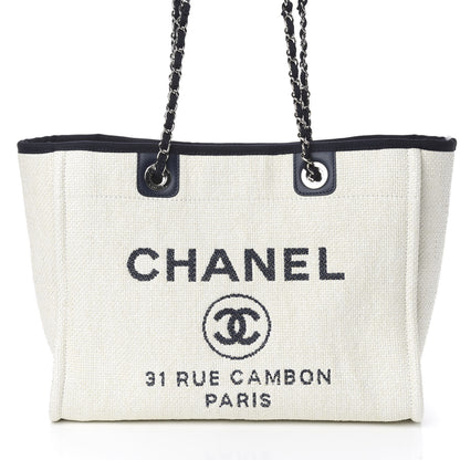 Chanel Woven Straw Raffia Small Deauville Tote White Navy 10 of 10