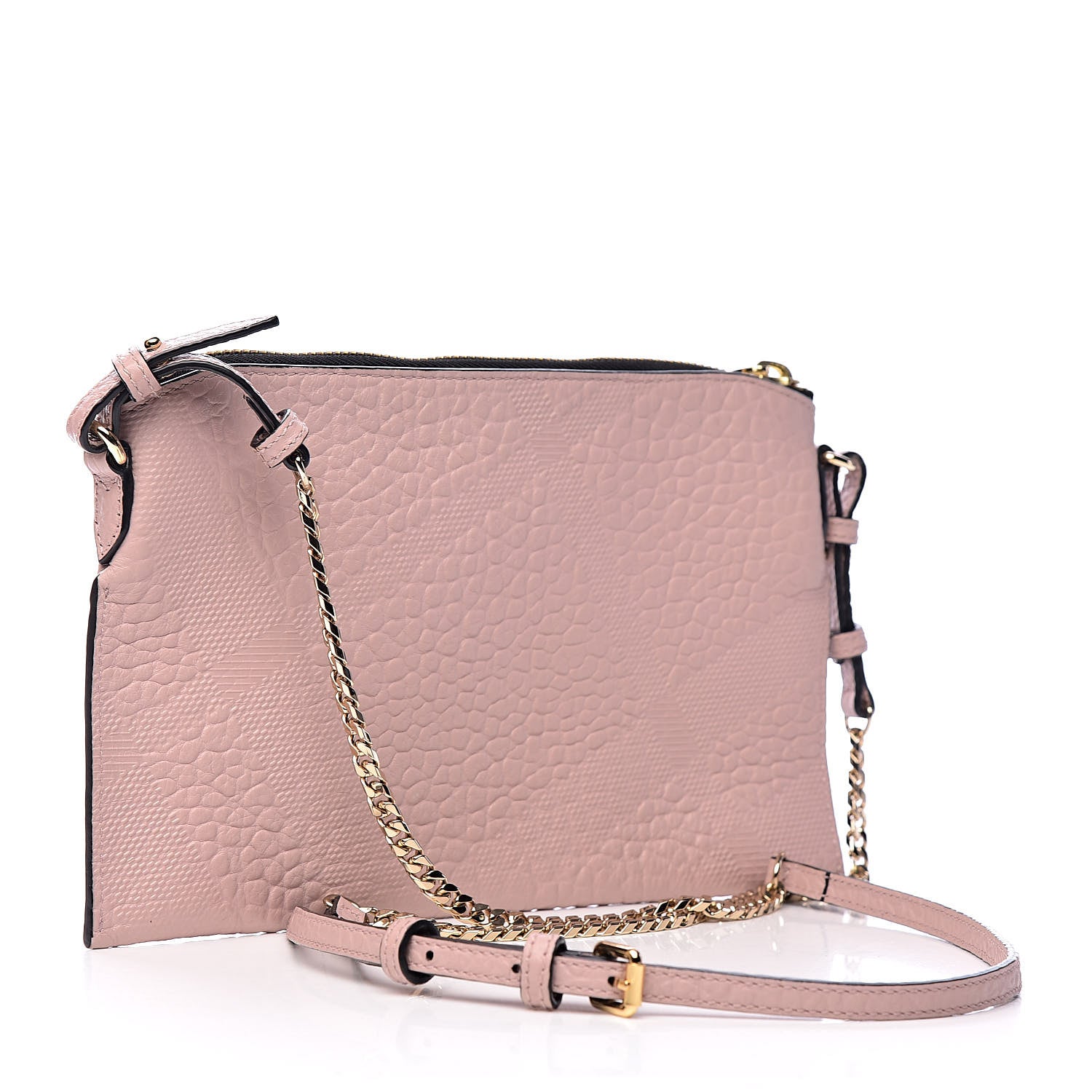 Burberry Signature Grain Calfskin Check Embossed Peyton Crossbody Clutch Bag Pale Orchid 3 of 10