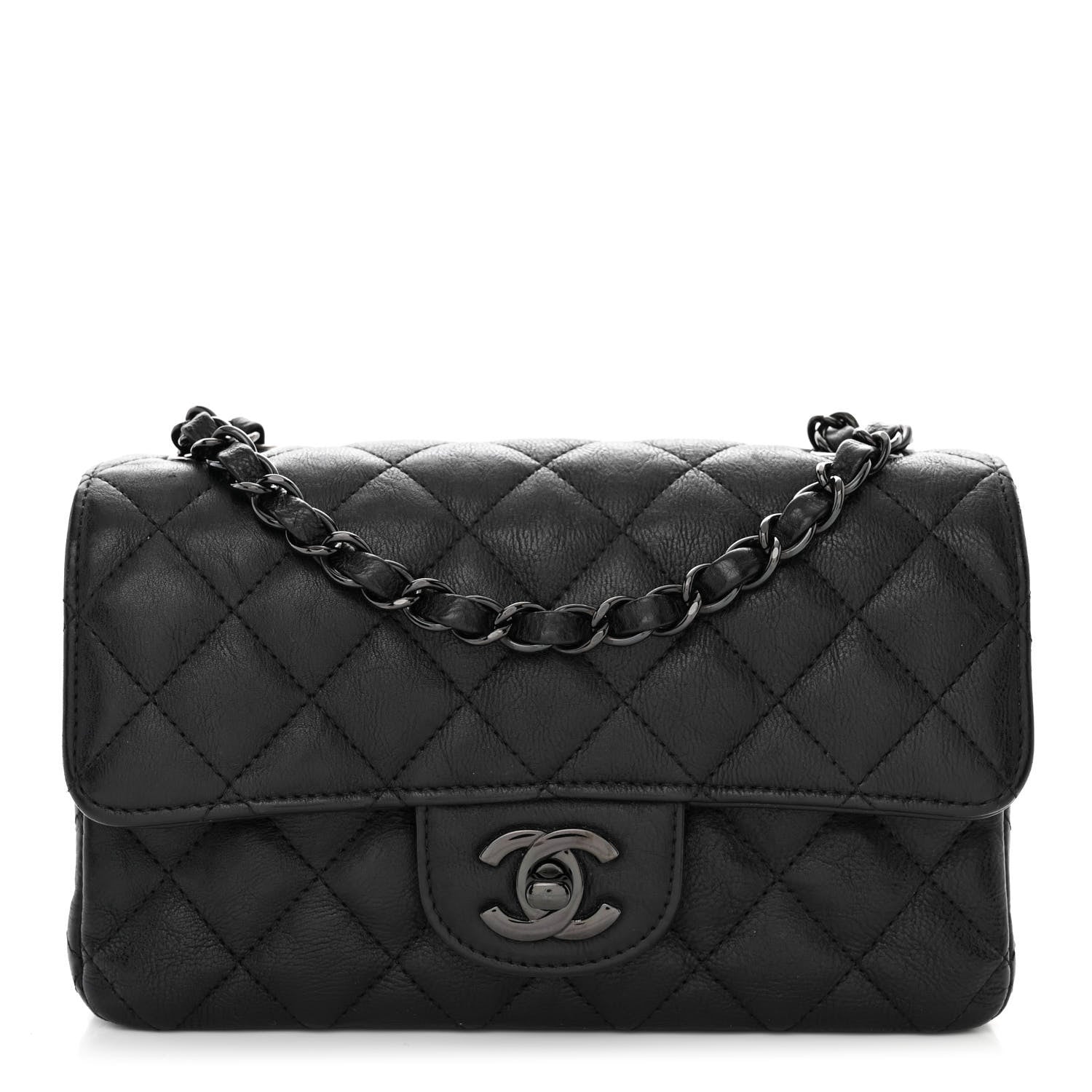 Chanel Crumpled Calfskin Quilted Mini Rectangular Flap So Black 1 of 10