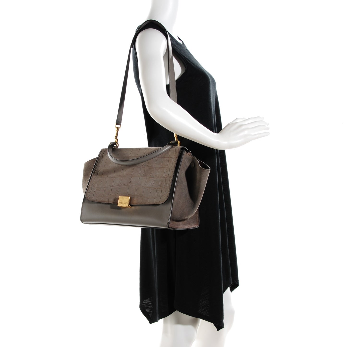 Crocodile Embossed Nubuck Medium Trapeze Grey