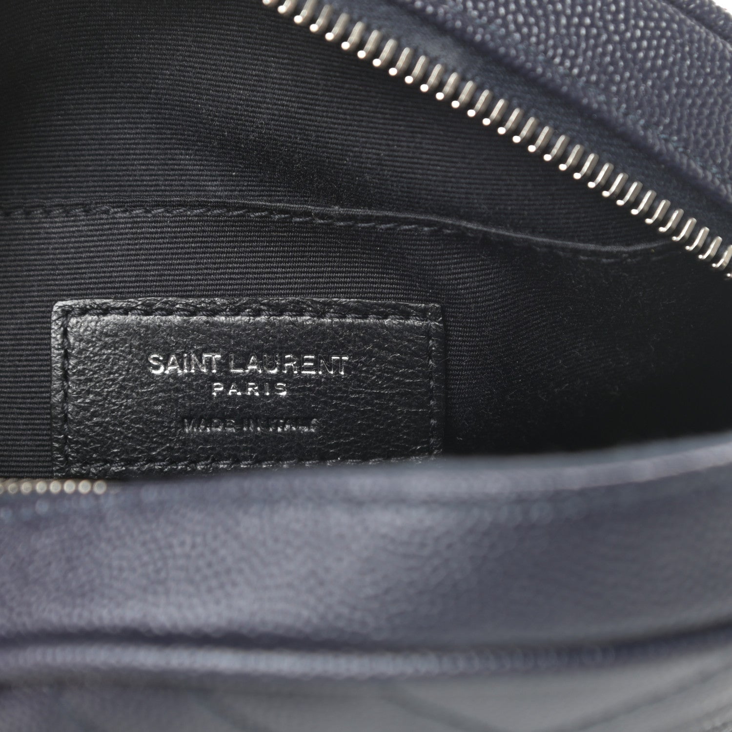 Saint Laurent Grain De Poudre Matelasse Chevron Quilted Round Vinyle Camera Bag Deep Marine 6 of 9
