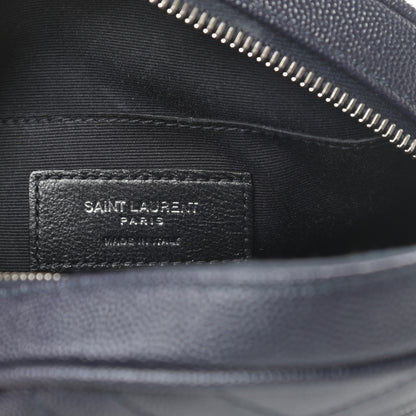 Saint Laurent Grain De Poudre Matelasse Chevron Quilted Round Vinyle Camera Bag Deep Marine 6 of 9
