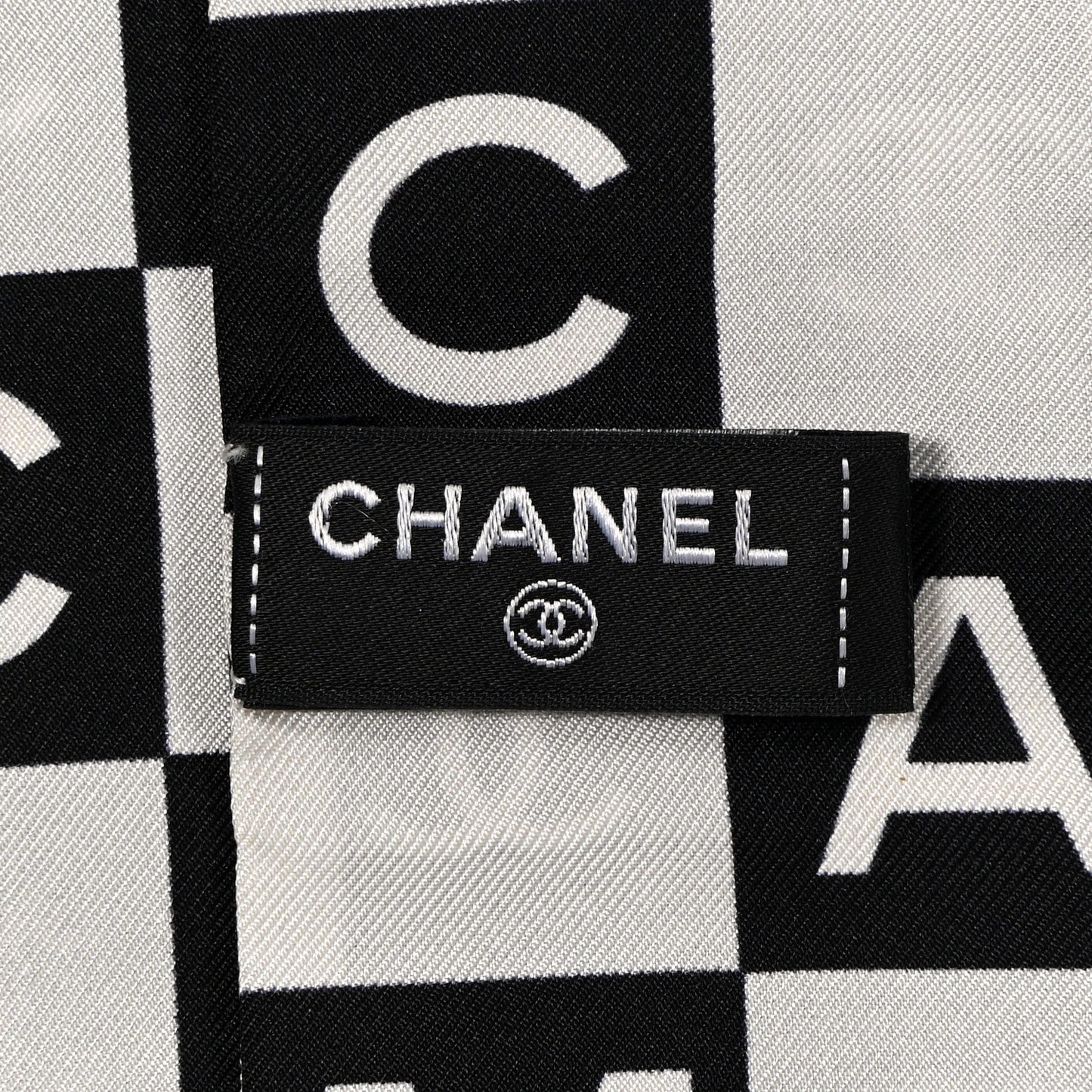 Silk Logo Cambon Slim Bandeau Scarf Black Ecru