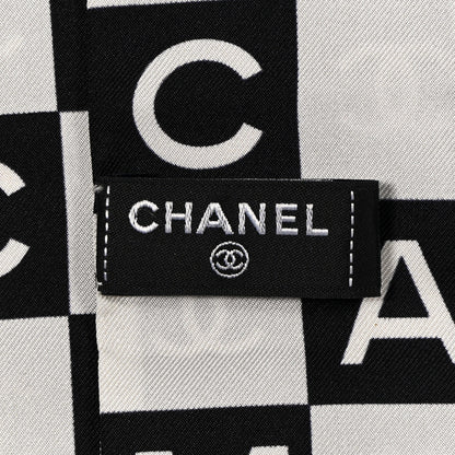 Chanel Silk Logo Cambon Slim Bandeau Scarf Black Ecru 3 of 4