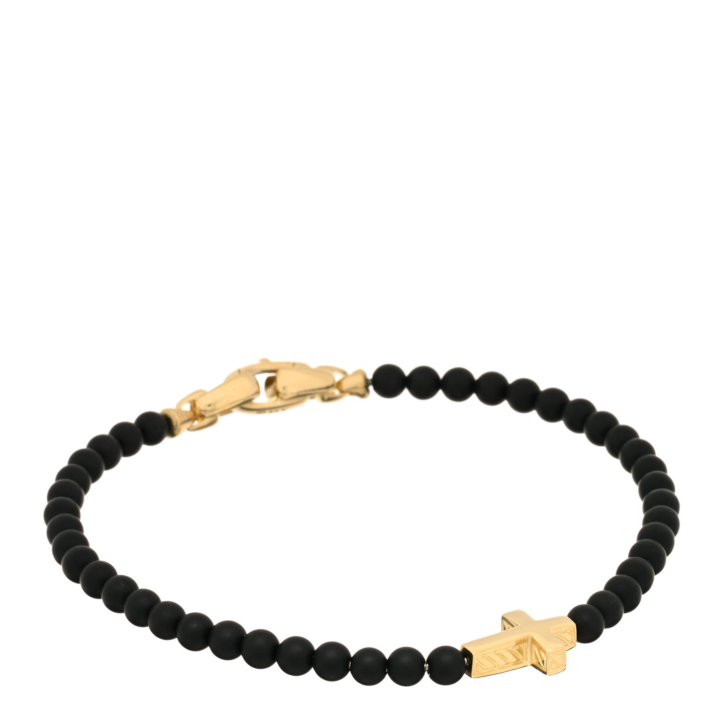 18K Yellow Gold Black Onyx Spiritual Beads Cross Station Bracelet
