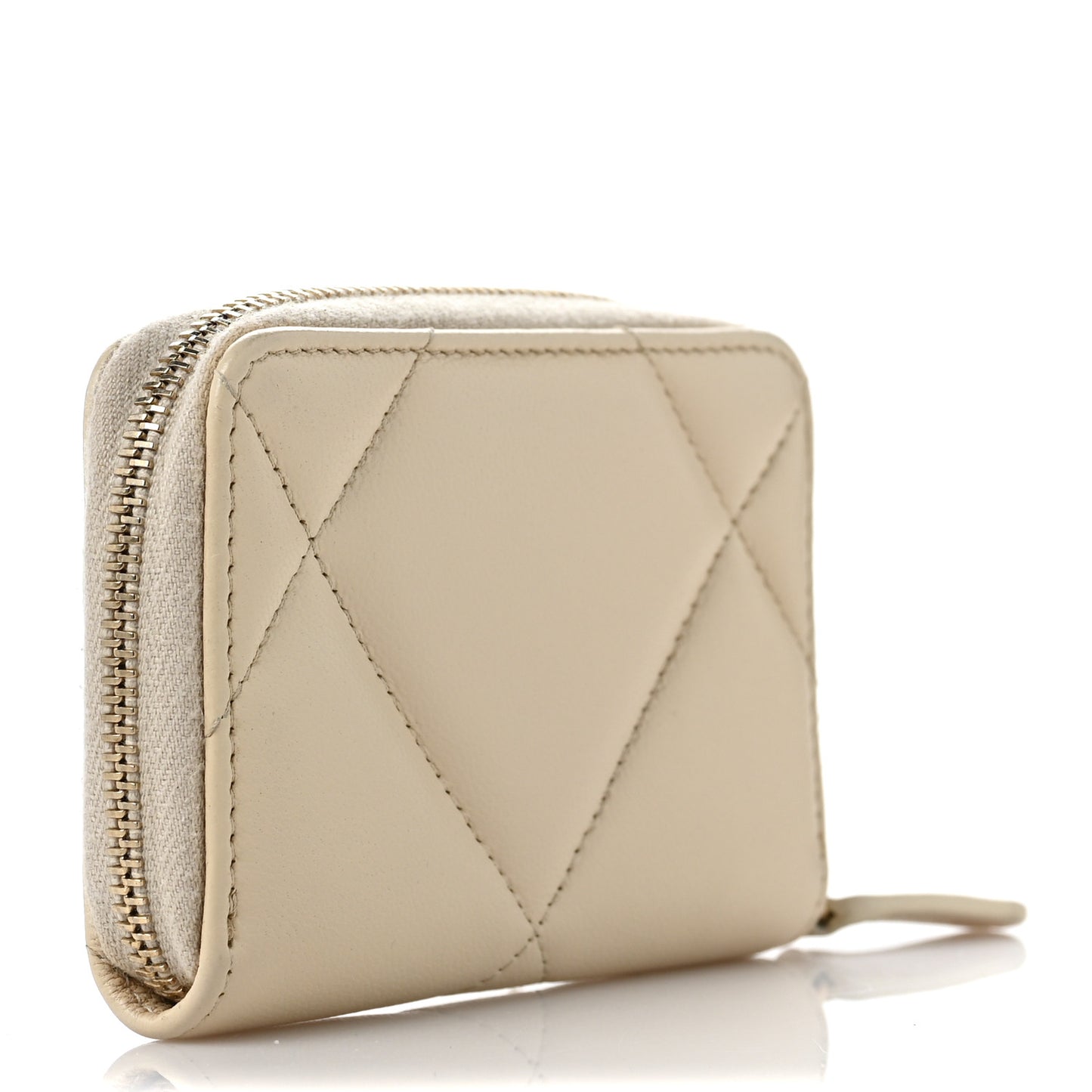 Lambskin Quilted 19 Zip Around Coin Purse Wallet Beige