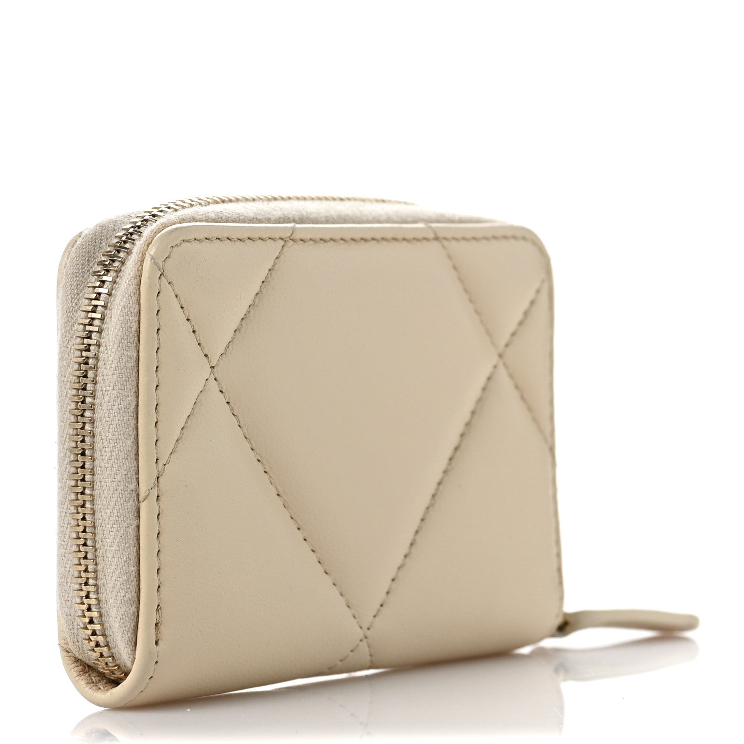 Chanel Lambskin Quilted 19 Zip Around Coin Purse Wallet Beige 3 of 7