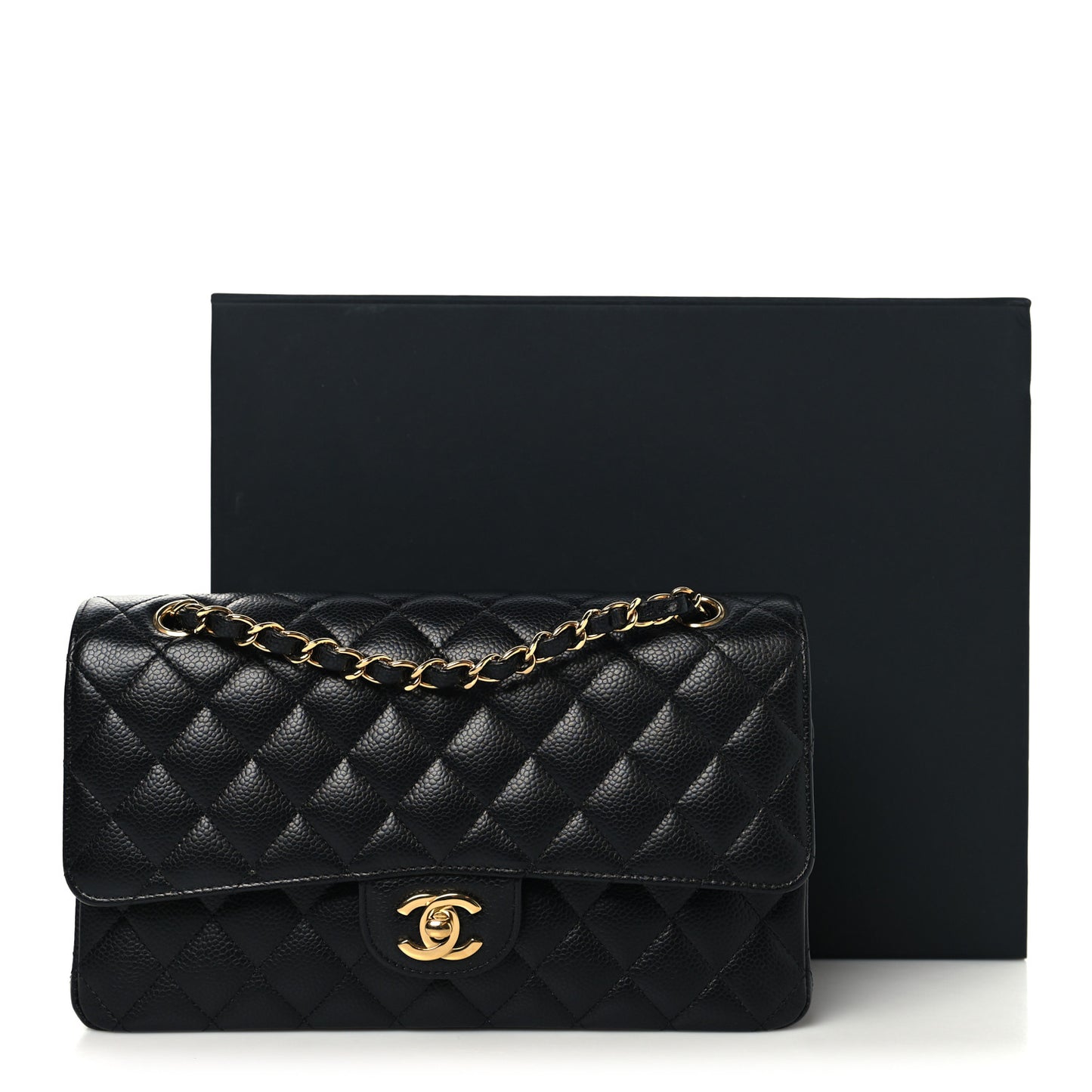 Caviar Quilted Medium Double Flap Black