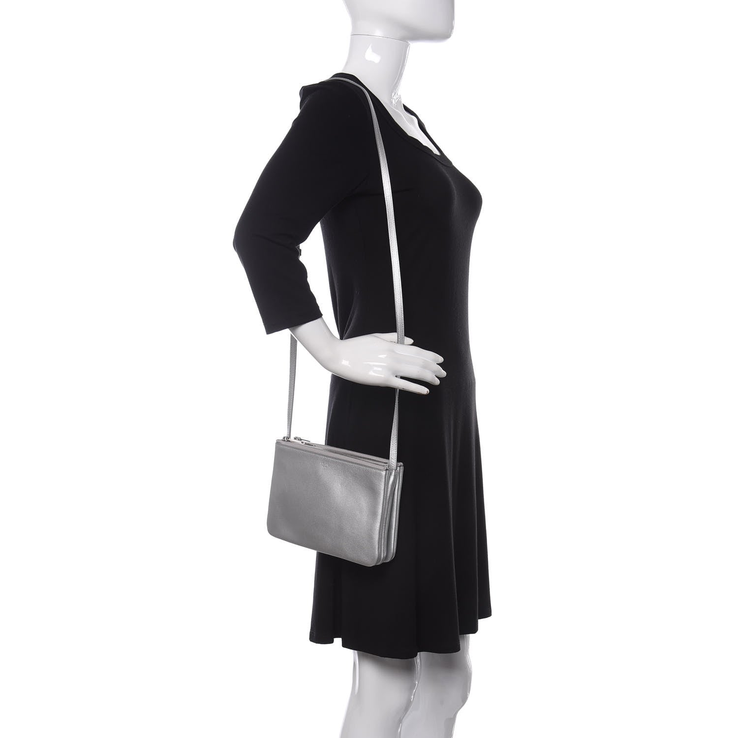 Celine Metallic Lambskin Small Trio Crossbody Bag Silver 2 of 15