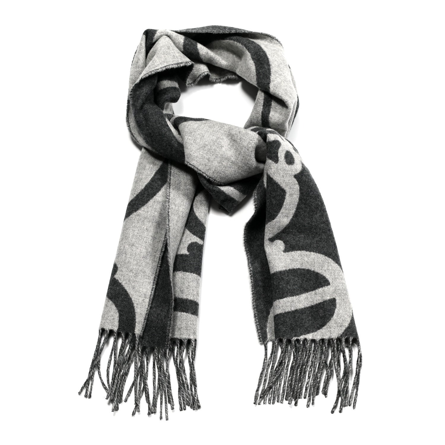 Hermes Cashmere Boucles et Camails Muffler Anthracite Gris Clair 1 of 3