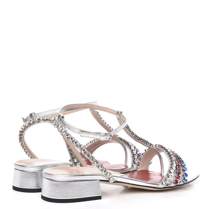 Gucci Nappa Silk Crystal Bertie T-Strap Low Heel Sandals 37 Argento 4 of 8