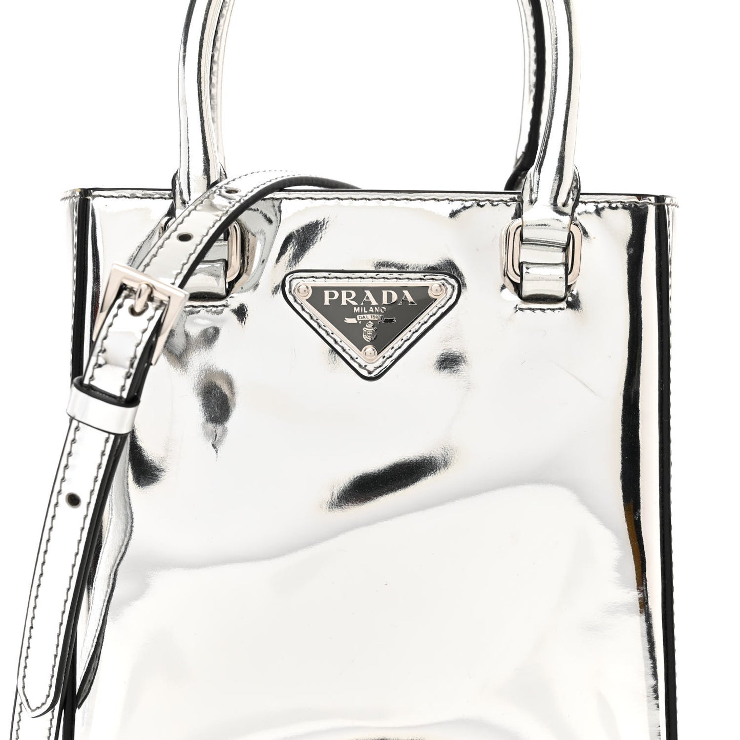 Spazzolato Triangle Small Double Handle Crossbody Tote Argento