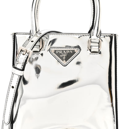 Prada Spazzolato Triangle Small Double Handle Crossbody Tote Argento 7 of 11