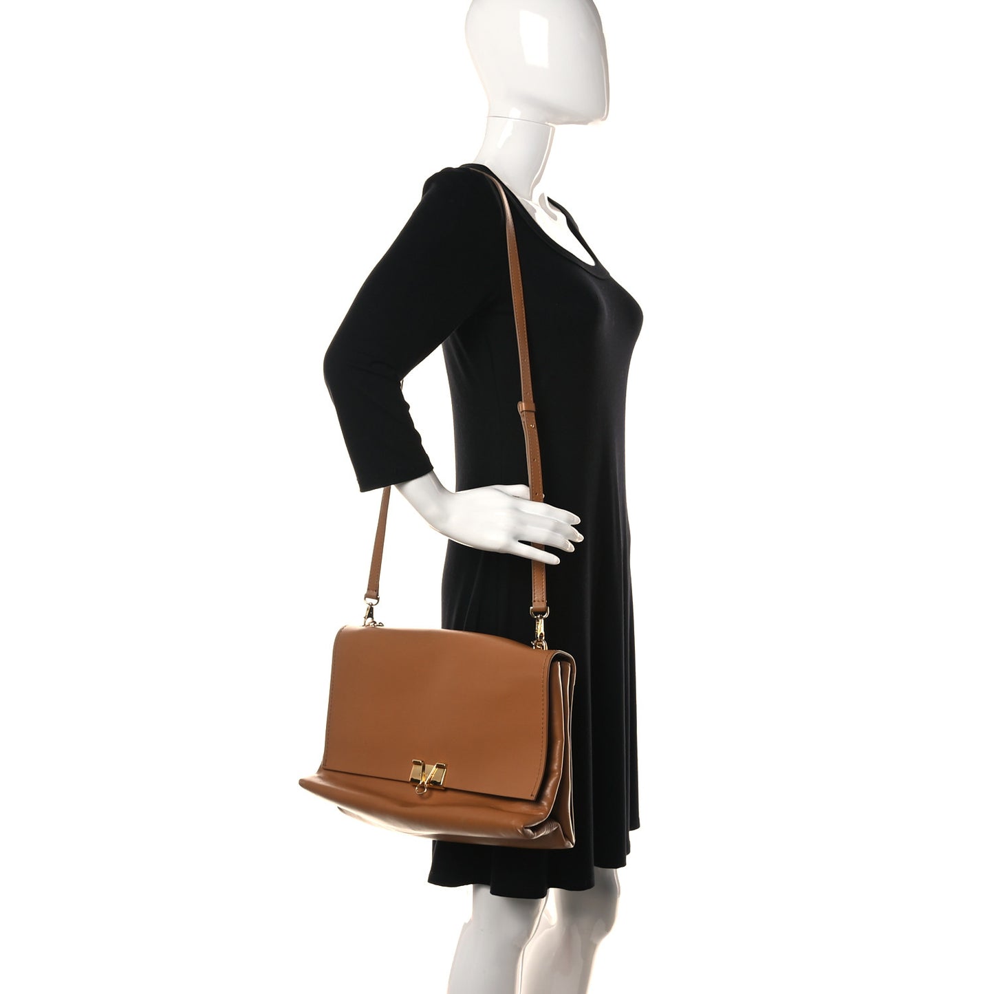 Calfskin Large Binder Clip Soft Shoulder Bag Brown