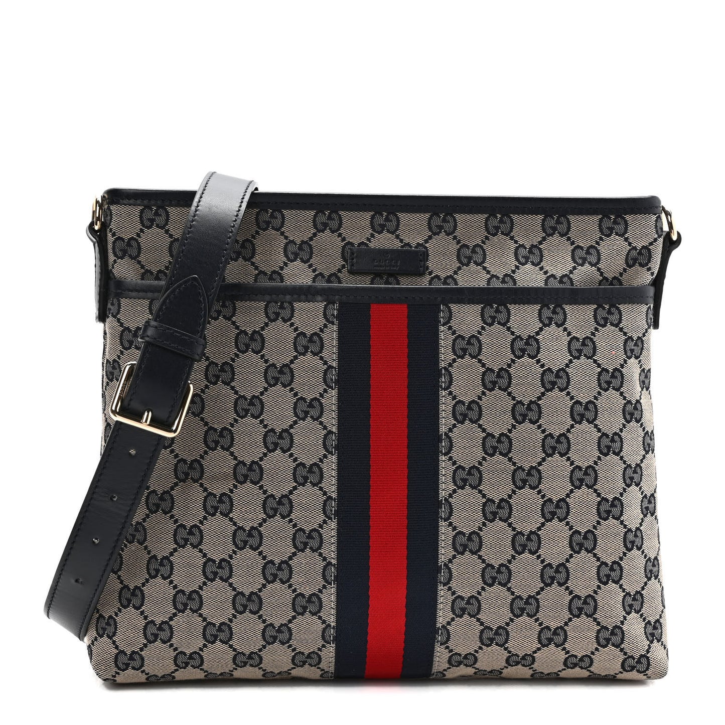 GG Supreme Monogram Web Flat Messenger Bag Navy