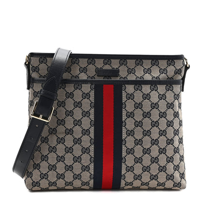 Gucci GG Supreme Monogram Web Flat Messenger Bag Navy 1 of 10