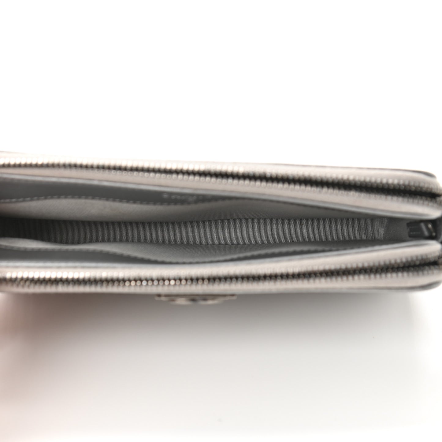 Metallic Caviar Quilted Small Boy Clutch With Chain Silver