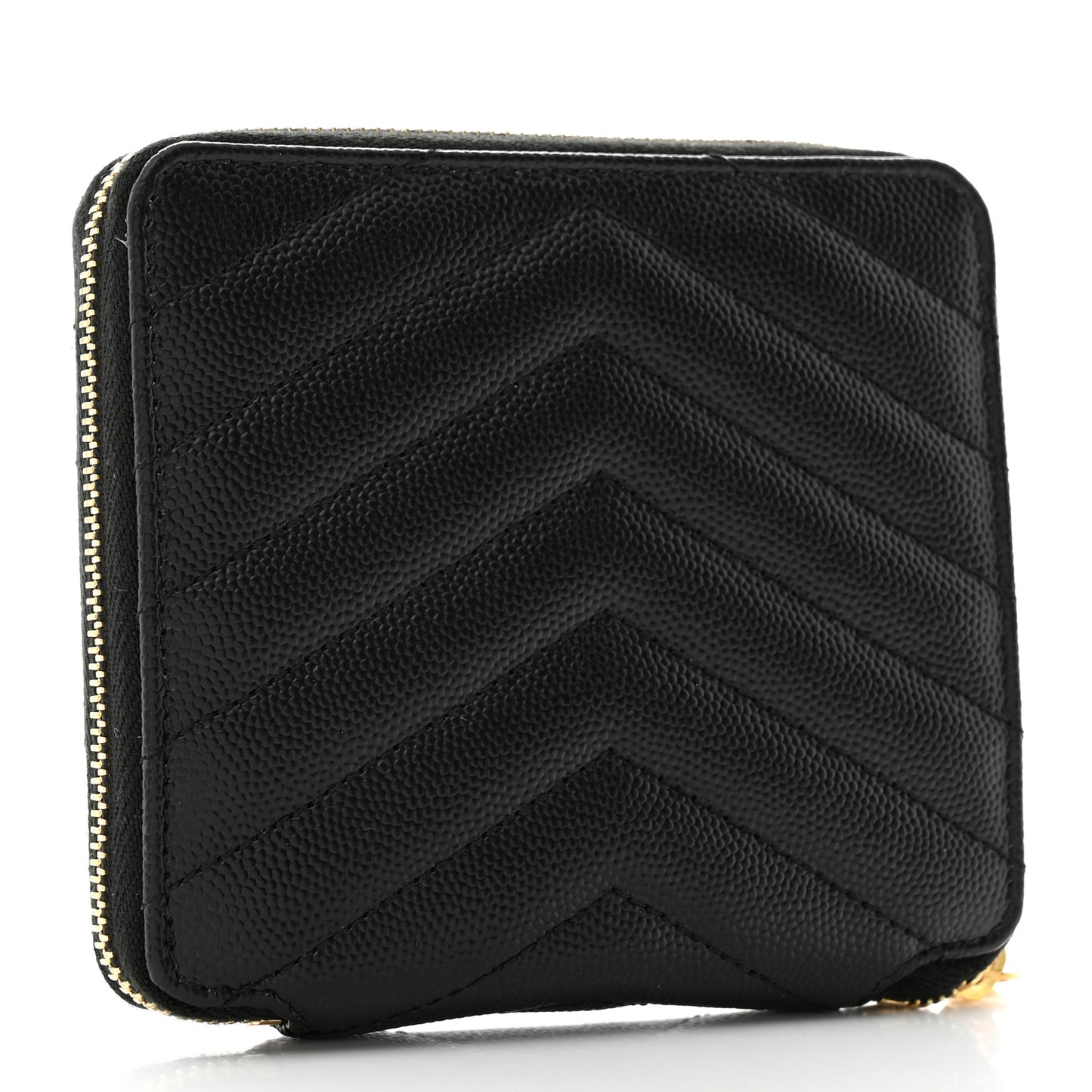 Grain De Poudre Matelasse Chevron Monogram Compact Zip Around Wallet Black