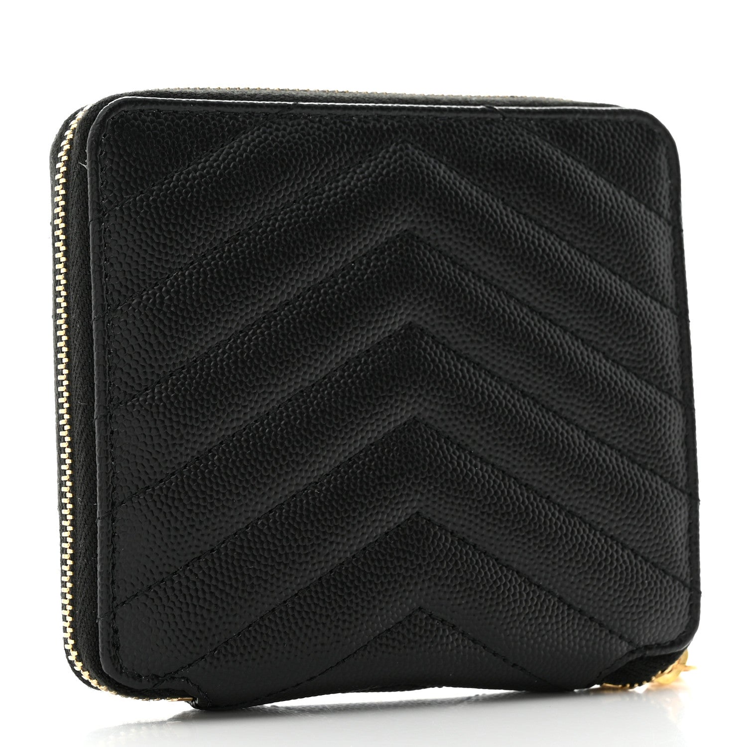 Saint Laurent Grain De Poudre Matelasse Chevron Monogram Compact Zip Around Wallet Black 3 of 6