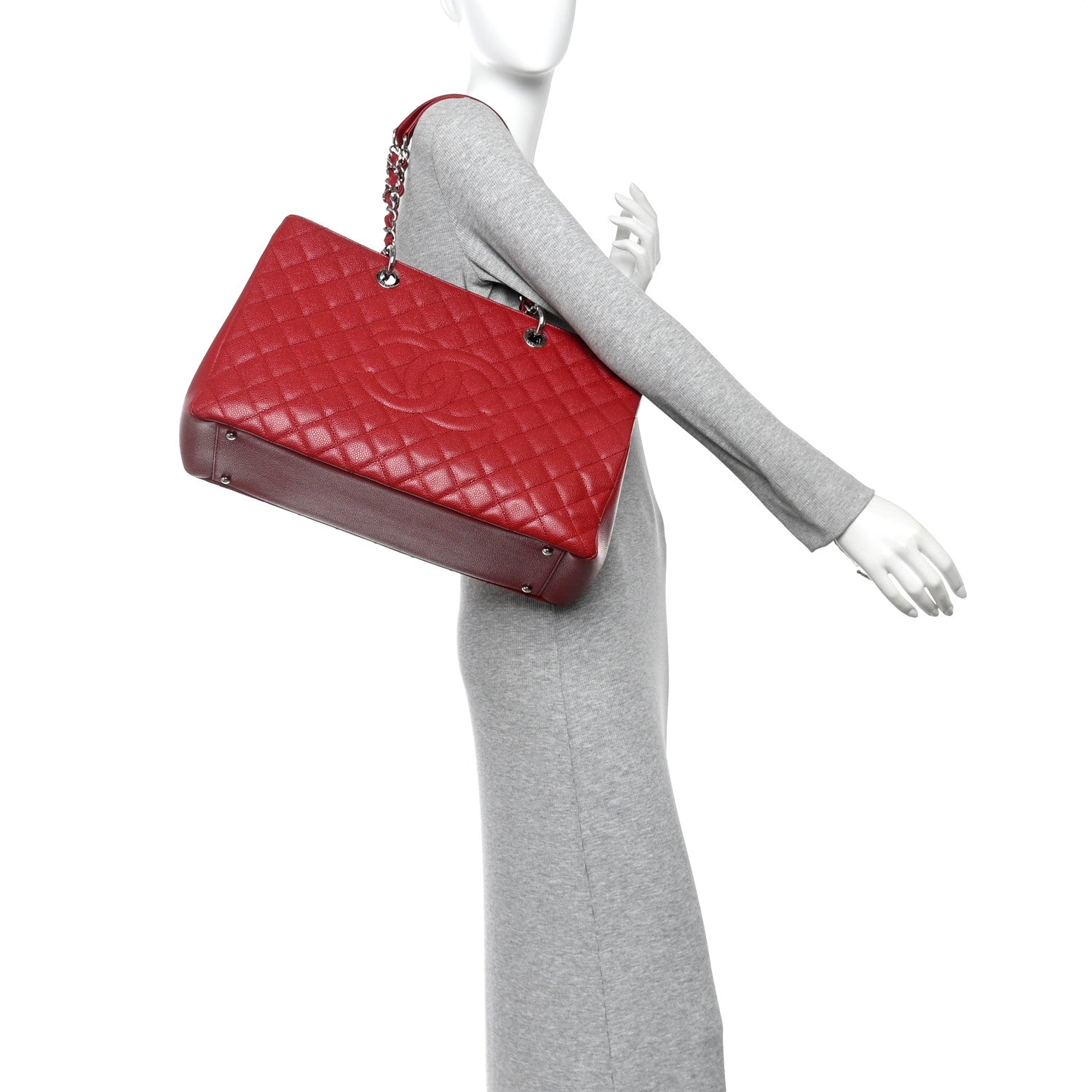Chanel Caviar Quilted XL Grand Shopping Tote GST Red Red 2 of 13