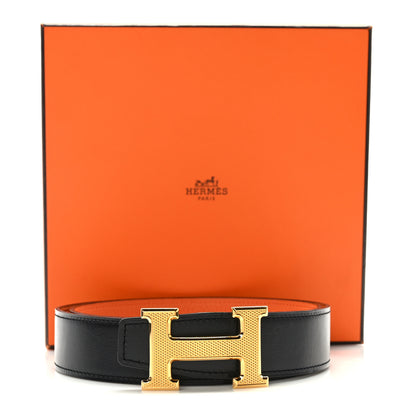 Hermes Box Togo 32mm Guilloche H Belt 85 34 Black Orange 5 of 5