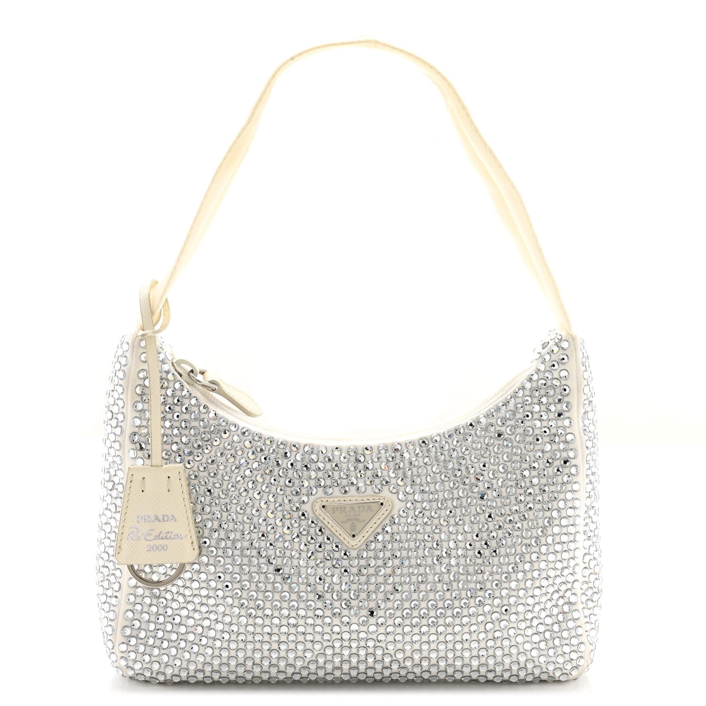 Satin Crystal Mini Re-Edition 2000 Bag White