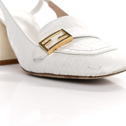 Fendi Calfskin Crocodile Embossed Promenade Slingback Loafer Pumps 36.5 White 11 of 13
