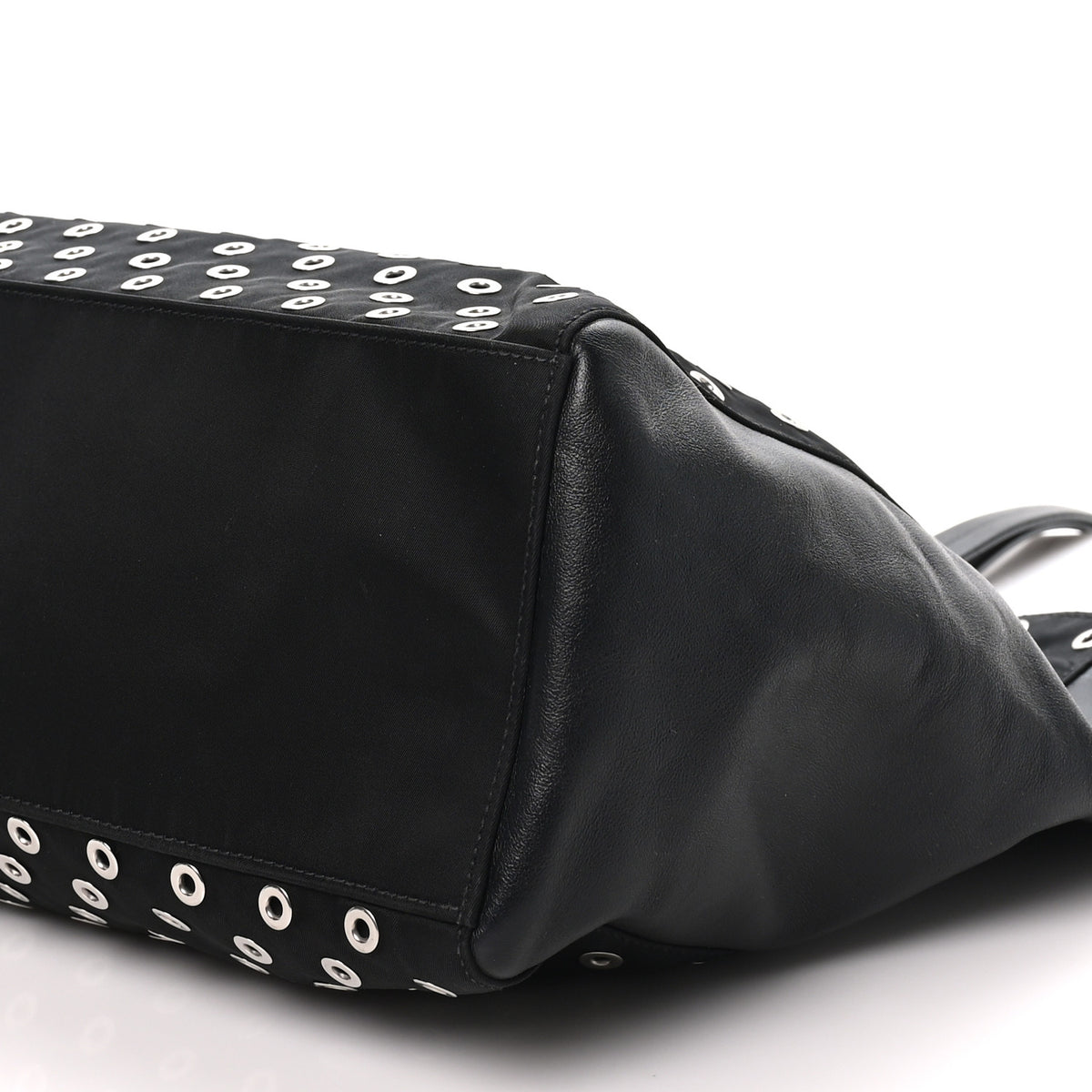 Tessuto Nylon Calfskin Grommet Tote Black